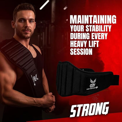 QTF Fitness Neoprene Weight Lifting Belt - Adjustable 6" Gym Support for Stability & Lumbar Support - Sweat Resistant Weightlifting Belt for Men & Women for Squats, Deadlifts & Bench Presses