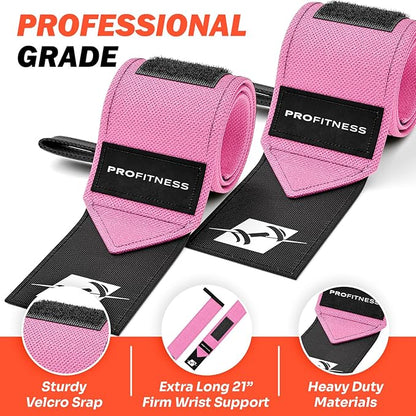 ProFitness Wrist Wraps for Weightlifting with Premium Lifting Straps - Weight Lifting Wrist Wraps and Gym Straps Ideal for Men & Women Workout & Training - Workout Straps with Wrist Support