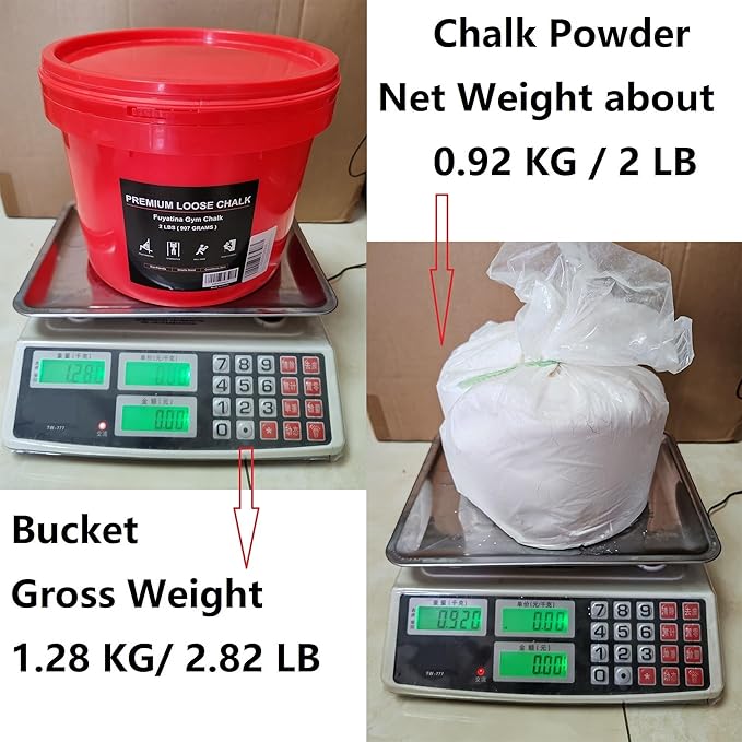 Fuyatina 2LBS Bucket Loose Gym Chalk, Professional Climbing Chalk, Includes 2LBS Premium Chalk Powder 2 Chalk Bags, Multi-Purpose for Rock Climbing Chalk, Gym Chalk, Weight Lifting Chalk and Workouts