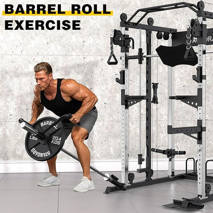 Smith Machine Strength Training Squat Rack with Smith Bar, Power Cage with LAT Pull-Down Systems, Cable Crossover Machine for Home Gym