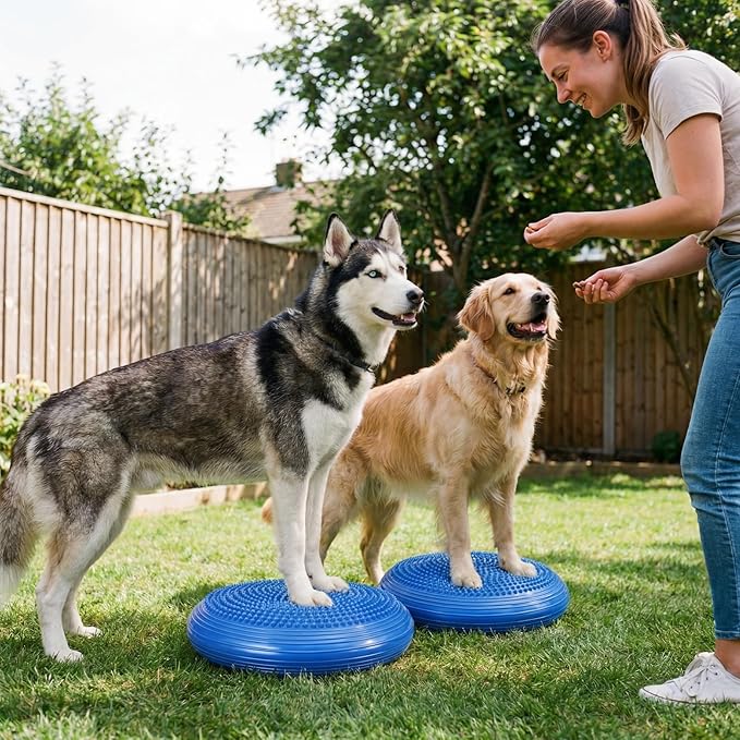Shappy 2 Pcs Dog Balance Disc Cushion 14" Blue with Pump Exercise Equipment Rehab Exercise Strength Endurance Conditioning Agility Flexibility Stability Rehabilitation Physical Training Workout Tool