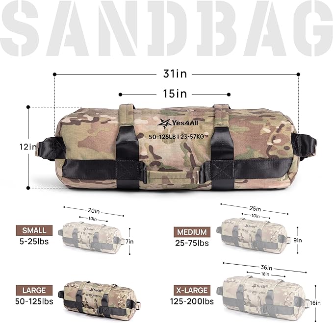 Yes4All Sandbags for Working Out, Adjustable Sand Bags for Weight Training with Handles, Multiple Colors & Sizes 5-200lbs