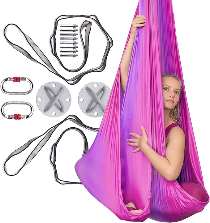 AyuHome Aerial Silks Kit for Home - Premium Yoga Swing for Kids and Adults with 660 lbs Capacity - Versatile Aerial Yoga Hammock for Gymnastics Training