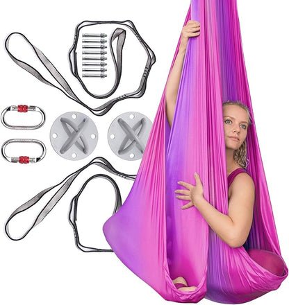 AyuHome Aerial Silks Kit for Home - Premium Yoga Swing for Kids and Adults with 660 lbs Capacity - Versatile Aerial Yoga Hammock for Gymnastics Training