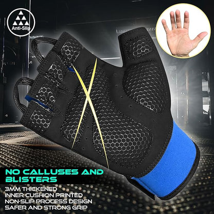 BEAST RAGE Workout Gloves for Men, Durable Palm Grip Gym Gloves Women Half Finger Elasticated Training Weight Lifting Strength Bodybuilding Anti Slip Cycling Gloves Exercise