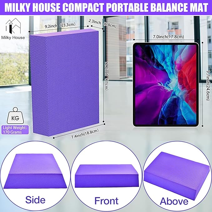 Balance Board Foam Pads, Yoga Mat Board for Balancing Exercises, Knee Cushioned Boards Mat, Women & Kid Fitness Training, 12X9.4X2.4 inch