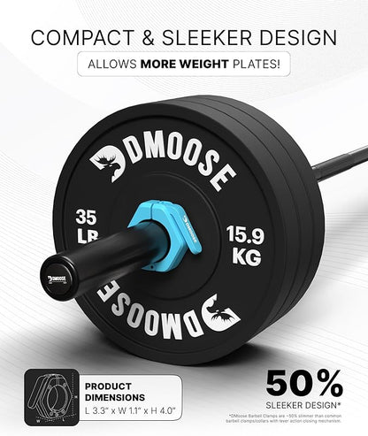 DMoose Fitness Barbell Clips 2 Inch (Pair) - Quick Release Olympic Barbell Clamps & Collars with Anti Slip TPR Grip for Secure Weightlifting and Powerlifting - Weight Clips for Bars at Home or Gym