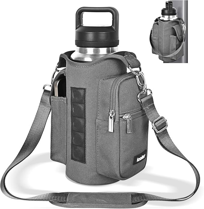 icolor Magnetic Gym Bag Water Bottle Carrier Holder with Phone Pockets & Shoulder Strap,Gym Magnetic Bag 5 Built-in Magnets Gym Accessories Organizer Sling Bottle Bag Pouch Sleeve