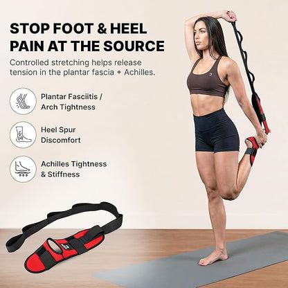 DMoose Fitness Foot & Calf Stretcher with Adjustable Padded Stretching Strap for Plantar Fasciitis, Hamstring, Heel Spurs and Achilles Tendonitis Relief - Yoga Leg Stretch Strap for Flexibility