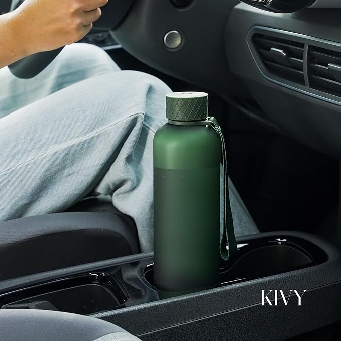 KIVY Slim Water Bottle 32oz [Lightweight & Shatterproof] Fits Backpack & Cupholder for Travel, Sports, School, Gym - Teal green water bottle no straw for Gym - Screw top - Dishwasher Safe