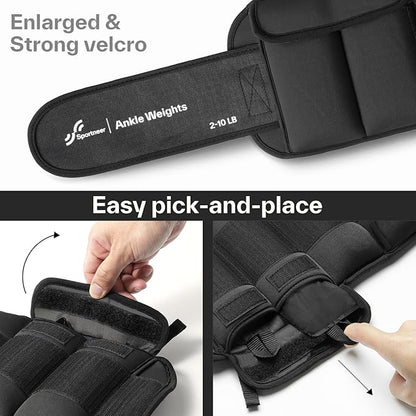 Sportneer 20lbs/Pair Adjustable Ankle Weights for Women and Men, Modularized Leg Weight for Yoga, Walking, Running, Aerobics, Gym, Physical Therapy