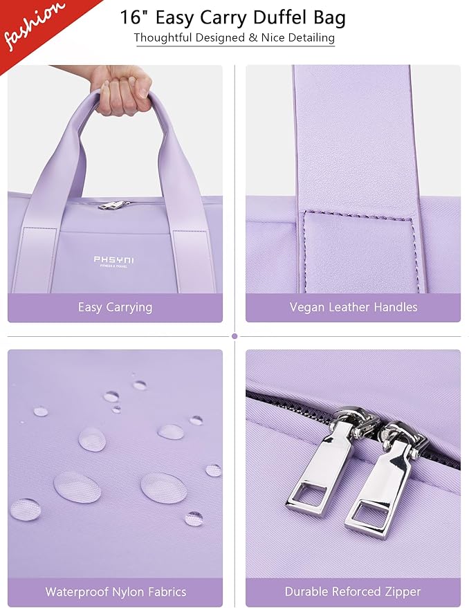 Sports Small Gym Bag for Women Girls Kids Duffle Bag for Fitness Workout, Travel, Dance, Ballet, Swim with Shoes Compartment & Waterproof Pocket, 16" Cute Purple