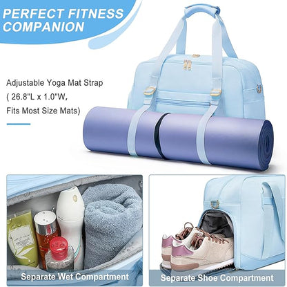 Sports Gym Bag for Women, Travel Duffle Bag with Shoe Compartment & Wet Pocket, Fitness Yoga Bag