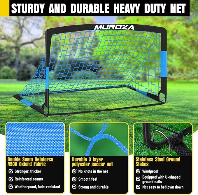 Soccer Goal, Kids Soccer Goals for Backyard Set, 2 Pack of Portable Pop Up Soccer Net with Soccer Ball, Cones, Complete Training Equipment for Youth, Toddler Outdoor Sports Games