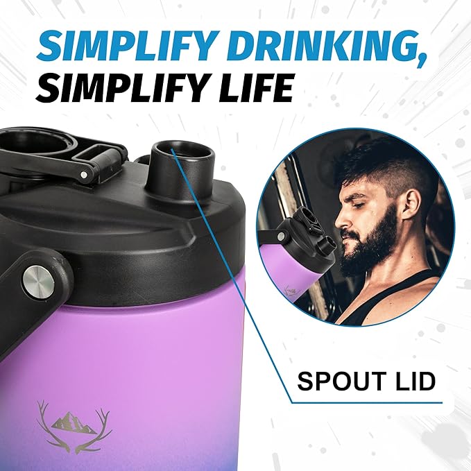 NATURE PIONEOR 64 oz Insulated Water Bottle - Double Vacuum Stainless Steel Half Gallon Water Jug with Holder/Carrier, Wide Mouth, Outdoor Sports, Hiking, Camping, Gym