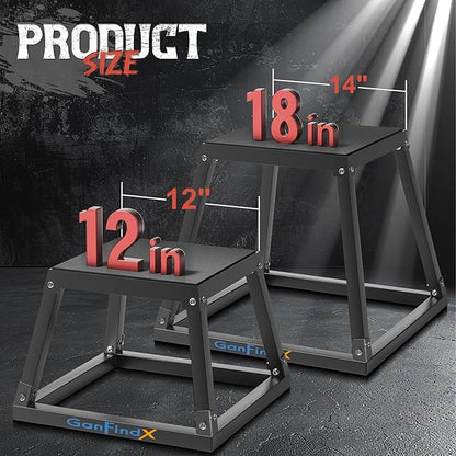 GanFindX Steel Plyometric Jump Box,12/18 Inch Heavy Duty Plyo Platform, Non-Slip Workout Step Box for Home Gym, Agility, Strength & Conditioning Training
