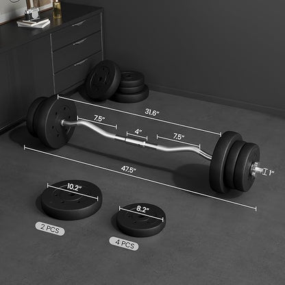 Yaheetech Barbell Set Olympic Curl Bar Weights & 2 Olympic Barbell Clamps Strength Training Bars