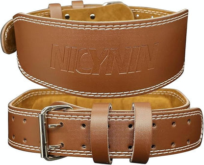 Leather Weight lifting Belt for Men - 6 Inch Padded Lumbar Back Support Belts, Workout Waist Brace for Weightlifting Powerlifting Deadlifts Squat Strength Training Fitness