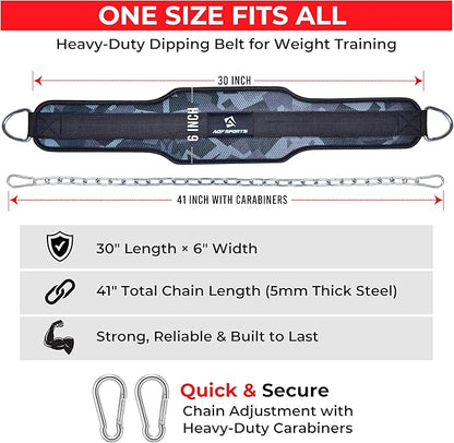 AQF Dip Belt for Weightlifting - Weight Belt with 36" Heavy Duty Steel Chain - Neoprene Padded Back Support Gym Lifting Belt for Powerlifting, Bodybuilding, Squat, Fitness & Pull up Training