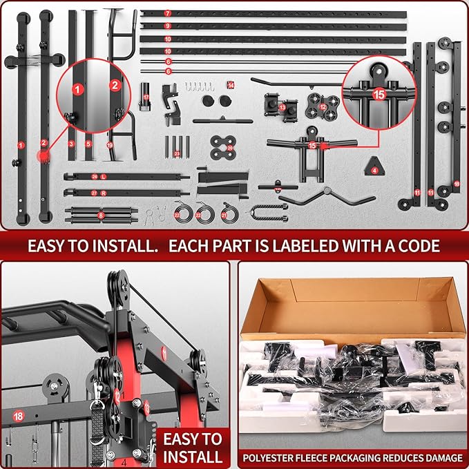 Power Rack Power Cage Multi-Function Squat Rack with Cable Crossover System Selectable More Training Attachment Power Rack for Garage & Home Gym