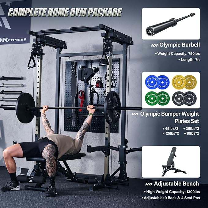 MAJOR FITNESS Drone3 Power Rack, 2500lbs Multi-Function Home Gym Squat Rack with Dual Pulley System, Pull-Up Bar & J-Hooks, Heavy-Duty Steel Frame for Maximum Stability & Strength Training