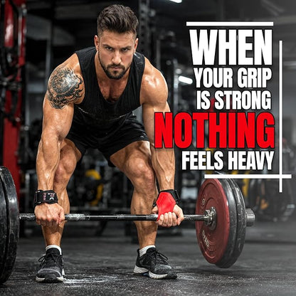 QTF Weight Lifting Grips (Pair) for Heavy Powerlifting, Wrist Straps for Deadlifts, Rows, Pull Ups, with Neoprene Padded Wrist Wraps Support and Strong Rubber Gloves or Straps for Bodybuilding.