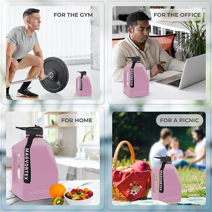 91oz Gym Daily Water Bottle Pink – Large BPA-Free PETG Jug with Magnetic Plate Phone Mount, Leakproof Flip-Top Lid, Wide Mouth for Ice, Straw, Carry Strap, Stable Base, Time Marker