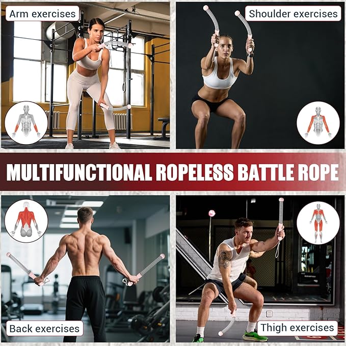 Weighted Ropeless Battle Ropes, Heavy Duty Portable Cordless Battle Ropes for Home Gym with Poster, Workout Exercise Rope for Strength Building, HIIT and Low-Impact Aerobic Training for Men & Women