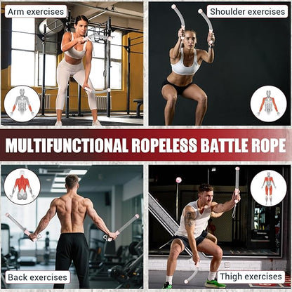Weighted Ropeless Battle Ropes, Heavy Duty Portable Cordless Battle Ropes for Home Gym with Poster, Workout Exercise Rope for Strength Building, HIIT and Low-Impact Aerobic Training for Men & Women