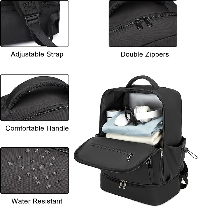 seyfocnia Gym Backpack for Men, Lightweight Sports Back pack With Shoe Compartment, Waterproof Gym Bag Large Workout Trainning Rucksack Casual Travel Daypack 21inch-Black