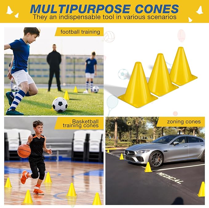 36pcs Cones 7 Inch Soccer Cones and Plastic Traffic Cones, Durable Cones for Sports Training, Ideal for Soccer, Basketball, Football, Skating, and Agility Drills Practice
