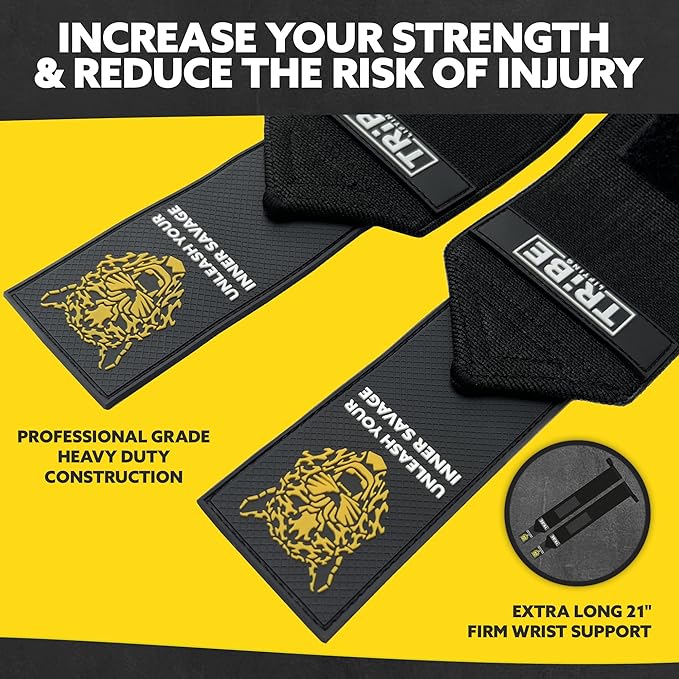 Tribe Lifting Heavy Duty Wrist Wraps & Lifting Straps for Weightlifting - Wrist Straps for Weightlifting Men with Silicone Grip & Padding - Gym Wrist Wraps and Lifting Straps