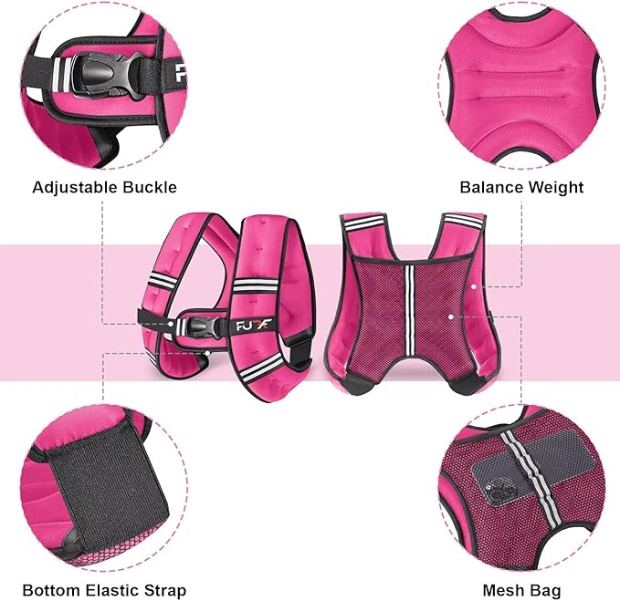 FUFF Weighted Vest Woman, 5/10/12/15/20/25/30 LB Womens Weight Vest for Walking, Strength Training Weight Vests for Female Men, Reflective Stripe Body Vest for Workout Running Jogging Fitness