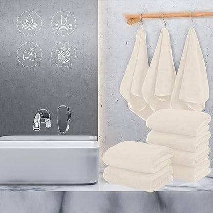 TENSTARS Silk Hemming Hand Towels for Bathroom - Quick Drying - Ultra Soft Microfiber Absorbent Towel for Bath Fitness, Gym, Shower, Hotel, and Spa - 16x28 Inch | Set of 6, Cream