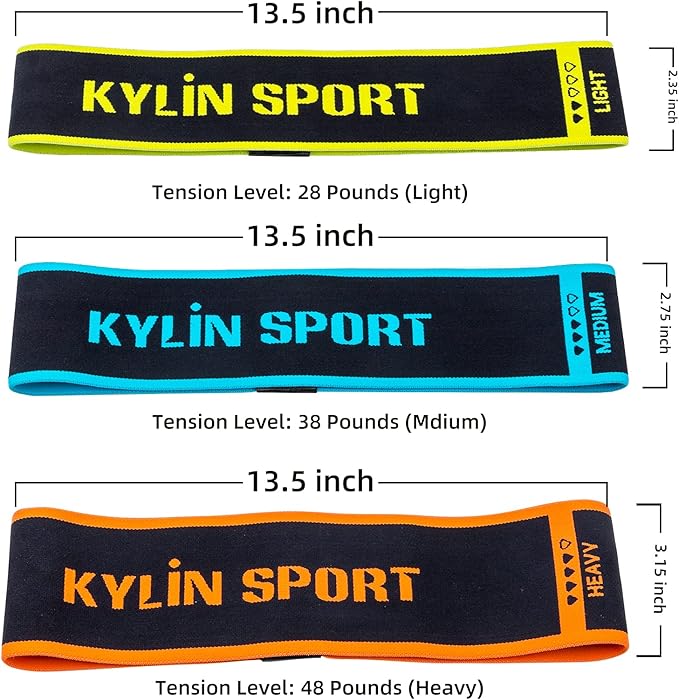 KYLIN SPORT Fabric Loop Resistance Band Non-Slip Workout Bands Hip Bands Hip Booty Exercise Resistance Band Workout Loop Bands for Legs and Butt, Activate Glutes and Thigh (Set of 3)