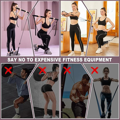 Pilates bar kit Multiple Fitness bar with Resistance Bands, Ab Rollers.Core Strength Training Equipment. Squat Machine for Men and Women.Portable Home Gym Pilates bar kit for Full Body Training Women
