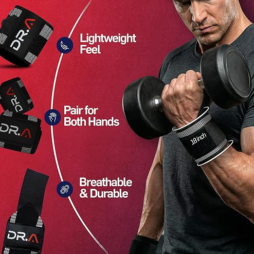 Dr. Arthritis Weight Lifting Wrist Wraps with Thumb Loop, Heavy-Duty Wrist Straps for Weightlifting, Hybrid Training, Olympic Lifts & Calisthenics, Non-Slip Gym Wraps for Men & Women (Black-Grey Stripes)