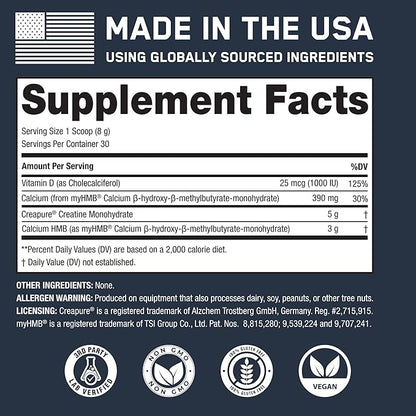 SteelFit Creatine HMB Powder - 5g Creapure Creatine Monohydrate Powder, 3g myHMB & 1000 IU Vitamin D - Workout Supplement Supports Muscle Growth, Strength, Recovery & Energy - Unflavored, 30 Servings