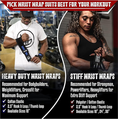 Beast Power Gear Wrist Wraps for Weightlifting 18” Premium Quality Wrist Support for Bodybuilding Heavy Duty Thumb Loop Powerlifting, Strength Training for Men and Women