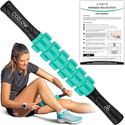 COZLOW Muscle Roller Stick - Green - Body Massage Tool w/ 6 Rollers & Non-Slip Handles for Deep Tissue Massage & Maximum Muscle Recovery