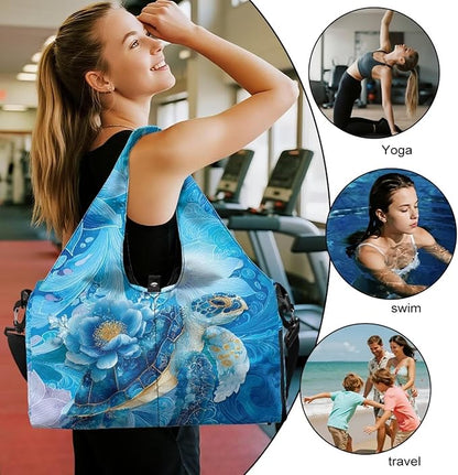 Gym Bag with Yoga Mat Holder Large Tote Bag With Multi Pockets for Women Men Dry Wet Separated Pocket Carryall Yoga Tote Bag for Pilates Travel Workout Office