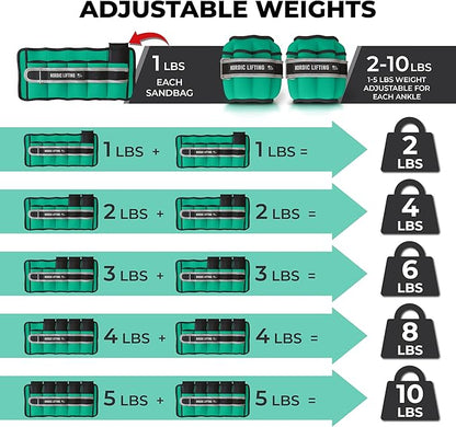 Nordic Lifting Adjustable Ankle Weights for Women & Men – 1 Pair (2–10 lbs) Wrist, Arm & Leg Weights for Gym, Yoga & Home Workouts – Secure Fit Strap Design – Durable Fitness Training Equipment