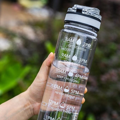 OLDLEY Water Bottle, 32oz Motivational Sports Water Bottle with Time Marker - Times to Drink - Tritan, BPA Free, Wide Mouth Leakproof, Clear (1 Bottle)