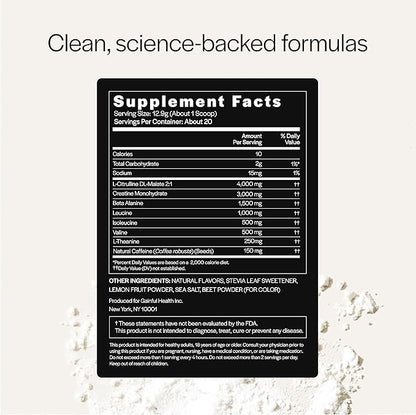 Gainful Pre Workout Powder, Caffeine Free with Creatine, L Citrulline, Beta Alanine, BCAA's, Energy & Muscle Support, 14 Servings (20 Servings, Strawberry Lemonade - Performance)