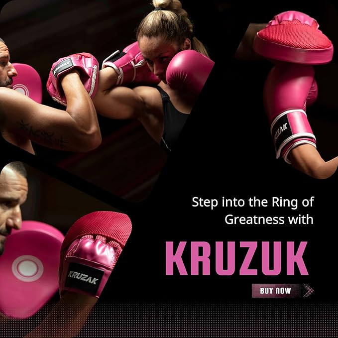 Kruzak Plain Focus Mitts and Boxing Gloves Set for Kickboxing and Muay Thai MMA Training - Fitness Kit with Punching Pads for Martial Arts and Karate