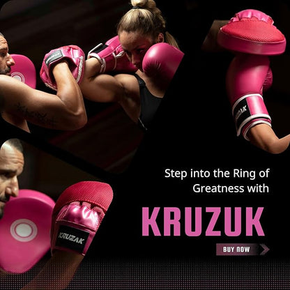 Kruzak Plain Focus Mitts and Boxing Gloves Set for Kickboxing and Muay Thai MMA Training - Fitness Kit with Punching Pads for Martial Arts and Karate