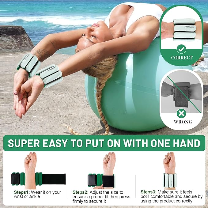 Ankle Weights Set of 2 (1 lb/2 lb Each) for Women Men Adjustable Wrist Bracelet for Home Gym Weighted Bangles Wristbands Leg Arm Weights for Walking Swimming Running Pilates Yoga Gym