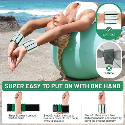 Ankle Weights Set of 2 (1 lb/2 lb Each) for Women Men Adjustable Wrist Bracelet for Home Gym Weighted Bangles Wristbands Leg Arm Weights for Walking Swimming Running Pilates Yoga Gym