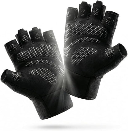 sunnex Weight Lifting Gloves with Extended Wrist Support - High-Grip Silicone Padded Gym Gloves for Men & Women, Breathable Fingerless Workout Gloves for Pull Ups, Training & Powerlifting (Black)