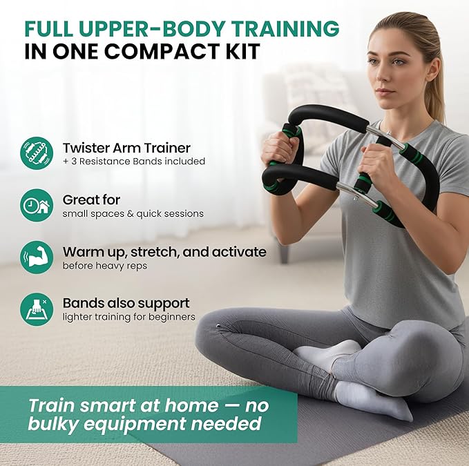 Twister Arm Trainer, Adjustable Chest & Arm Workout Equipment for Men & Women with 6 Springs (30-120 lbs) & 3 Resistance Bands, Home Workout Equipment and Forearm Trainer with Poster & Storage Bag